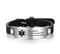 Lam Hub Fong Bracelet Custom Engraved Silicone Adjustable Sport Name ID Identification Alert Medical Bracelet for Men Women Kids Stainless Steel Rubber Alert Bracelets