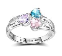Lam Hub Fong Custom Gift for Mom Mother Daughter Rings with 3 Birthstones for Mom Ring Mother's Day Gift Meaningful Anniversary Family Name Rings for Grandmother