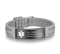 Lam Hub Fong Free Engraving 9 Inches Silicone Adjustable Medical Bracelets Sport Emergency ID Bracelets For Men Women Kids Waterproof Stainless Steel Rubber Alert Bracelets (Grey-Black)