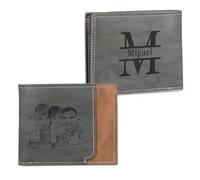 Lam Hub Fong Men's Personalized Leather Wallets, Engraved Name Image, Grey, Bi-Fold, 5 Compartments, Modern Classic Style