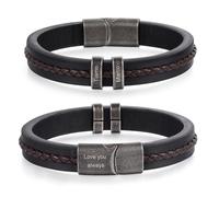 Lam Hub Fong Personalised Mens Leather Bracelets Gifts for Men Engraved 2-5 Family Name Retro Beads Bracelets for Mens Him Dad Boyfriend Gift for Birthday Father's Day Anniversary (2 Beads -19cm)