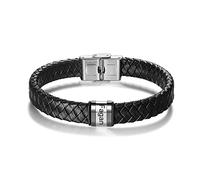 Lam Hub Fong Personalized Bracelets Men with Engraving 1-6 Names Braided Leather Bracelet Silver Beads Friend Father Son Jewelry Gift For Valentine's Day Fathers Day (Silver 1 names)