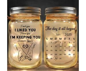 Lam Hub Fong Personalized Mason Jar LED Fairy Light Custom Names & Date Warm White Bedside or Hanging Decor Romantic Gift for Couples, Anniversary, Wedding, Valentine’s,Christmas (A)