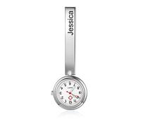 Lam Hub Fong Personalized Nurses Fob Watch Doctor Hanging Watch with Name Engraved Medical Simplicity Pocket Watch Lapel Pin Clip-on Women Men Unisex Watches Gift (Silver)