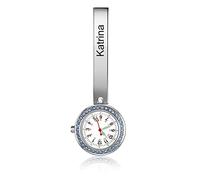 Lam Hub Fong Personalized Nurses Fob Watch Doctor Hanging Watch with Name Engraved Medical Watch Dial with Rhinestones Lapel Pin Clip-on Women Men Pocket Watches Gift (Silver #4)