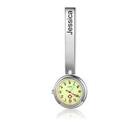 Lam Hub Fong Personalized Nurses Fob Watch Doctor Hanging Watch with Name Engraved Medical Watch with Luminous Lapel Pin Clip-on Brooch Women Men Pocket Watches Gift (Silver)