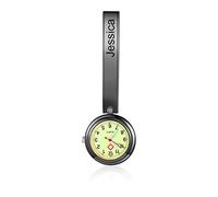 Lam Hub Fong Personalized Nurses Fob Watch Doctor Hanging Watch with Name Engraved Medical Watch with Luminous Lapel Pin Clip-on Brooch Women Men Pocket Watches Gift (Black)