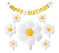 Lam-lord 10pcs Daisy Balloons,Baby Shower Decoration Banners,Happy Birthday Decorations Felt Bunting for children Birthday Party Supplies(Yellow+White)
