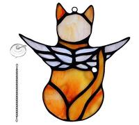 Lam-lord Angel Cat Memorial Ornaments, Cat Decor Suncatcher Window Hanging, Pet Memorial Statue for Cat Lovers Cat Themed Gifts Ornaments(Orange)