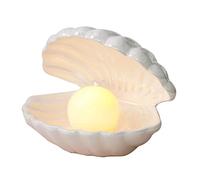 Lam-lord Shell Lamp, Shell Pearl Light Ceramic Clamshell Night Light LED Accent Lamp Portable Battery Operated Mood Night Lamp Desktop Ornament Home Decor for Women Girls Bedroom Living Room (White)