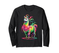 Lama Alpaca Colourful Watercolour Cute Llama Lovers Farm Long Sleeve T-Shirt