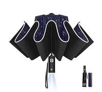 LAMA Folding Umbrella, Inverted Umbrella Windproof Strong, Auto Open/Close, Anti-UV, Compact, Portable Travel Umbrella with LED Light and Reflective Stripes for Rain Sun, Blue+LED
