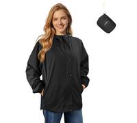 LAMA Hooded Waterproof Jacket, Women's Summer Jackets, Lightweight Packable Windbreaker Rain Coat with Big Pockets, Reflective Straps, Carry Bag, Black M