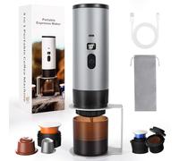 LAMA Portable Electric Espresso Machine, 3 in 1 Heating Travel Coffee Maker, 4-5 min Instant Self-Heating, Small Capsules, Large Capsules, Ground Coffee for Camping, RV, Office, Home Grey