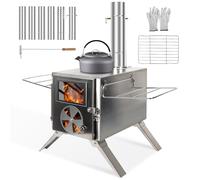 LAMA Tent Camping Stove, Portable Folding Stainless Steel Wood Stove with Chimneys and Gloves, Wood Burner for Tents, Hiking, Cooking, Heating, Camping, Silverwhite