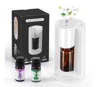 LAMA Waterless Rechargeable Scent Diffuser, Mini Diffuser Set with Peppermint & Lavender Essential Oils, Anti-Leak Cordless Aromatherapy Diffusers with 1/2/3/4H Auto-Off Mode, 3 Mist Levels, White