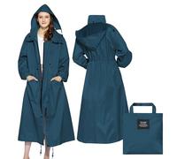 LAMA Womens Long Raincoats with Hood, Waterproof Reusable Packable Rain Coat with Long Sleeves for Adults Womens Ladies, Rain Coat for Bike Moto Riding Hiking Trekking, SeaBlue