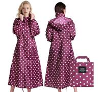 LAMA Womens Long Raincoats with Hood, Waterproof Reusable Packable Rain Coat with Long Sleeves for Adults Womens Ladies, Rain Coat for Bike Moto Riding Hiking Trekking, Red Dots