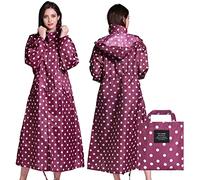 LAMA Womens Long Raincoats with Hood, Waterproof Reusable Packable Rain Coat with Long Sleeves for Adults Womens Ladies, Rain Coat for Bike Moto Riding Hiking Trekking, Red Dots