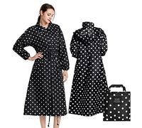 LAMA Womens Long Raincoats with Hood, Waterproof Reusable Packable Rain Coat with Long Sleeves for Adults Womens Ladies, Rain Coat for Bike Moto Riding Hiking Trekking, BlackDots