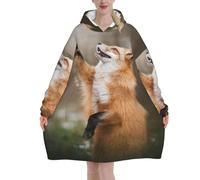 LAMAME Animal Fox Pattern printed Blanket Hoodie Wearable Blanket Warm Hooded Blanket