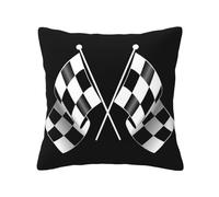 LAMAME Black White Formula Checkered Flags Pattern printed Decorative Pillow Cover Soft Square Cushion Cover-Reusable Washable