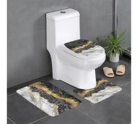 LAMAME Black White Gold Foil Marble printed Bathroom Mats Set of 3 Bathroom Carpet Anti-slip Carpet