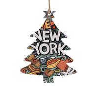 LAMAME Cartoon Cute New York American Theme Art printed Wooden Christmas ornament Christmas tree hanging decoration