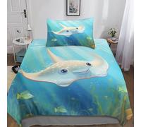 LAMAME Cute Stingray Duvet Cover Bedding Set for Kids Boys Soft Microfiber Quilt Cover 3PCs with Zipper Closure Single(135x200cm)