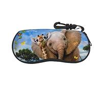 LAMAME elephant and giraffe printed Glasses Case with Carabiner Portable Soft Case for Sunglasses Unisex