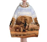 LAMAME Elephant Family printed Oversized Hooded Blanket Blanket Hoodie Large Pocket Hooded Blanket