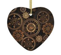 LAMAME Gears Clock Bronze Century printed Christmas Tree Hanging Ceramic Decoration Love Heart Pendant