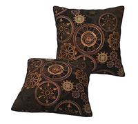 LAMAME Gears Clock Bronze Century printed Square pillowcase Decorative pillowcase Cushion cover 2pcs