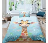 LAMAME Giraffe Duvet Cover Bedding Set for Kids Boys Teens Comforter Cover Bedspread Cover Decor Bedroom Collection 3Pcs Single（135x200cm）