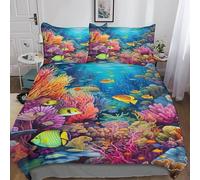 LAMAME Ocean Life Comforter Cover Kid Bedding Set Duvet Cover For Child Youth Girly Decorations 3 Pcs With Pillow Case Soft Comfortable Double（200x200cm）