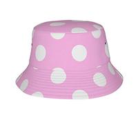 LAMAME Pink Polka Dots Printed Unisex Bucket Hat Fashion Sunhat Beach Hat Fishing Hat
