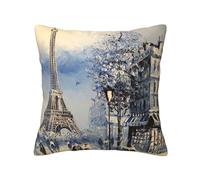 LAMAME Romantic Paris Eiffel Tower printed Decorative Pillow Cover Soft Square Cushion Cover-Reusable Washable