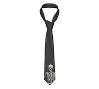 LAMAME Skull Rock Roll Skeleton Bone Printed Men'S Skinny Tie Suit Tie Fashion Necktie For Wedding, Business, Meeting