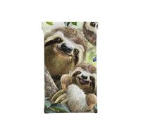 LAMAME Sloth Family printed Portable Top Squeeze Sunglasses Pouch Leather Soft Glasses Case