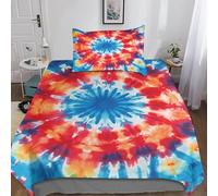 LAMAME Tie Dye Duvet Cover Bedding Set for Kids Boys Soft Microfiber Quilt Cover 3PCs with Zipper Closure Single（135x200cm）
