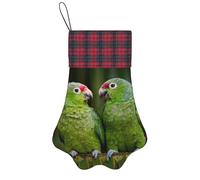 LAMAME Two Parrots on Green Palm Tree printed Personalised Christmas Stocking Pet Christmas Stocking Christmas Decoration