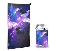 LAMAME White Purple Butterflies printed Quick dry towel Portable Microfibre Bath Towel Lightweight Beach Towel