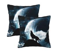 LAMAME Wolf Howling At The Moon printed Decorative throw pillow cover square pillow cover sofa bedroom car cushion cover