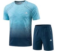 LAMANIERE Mens Active Stretchy Shorts Set Lightweight Breathable 4 Way Stretch Trail Outdoor Sport Fitness Gym Elasticated Shorts Flexibility Performance Co-ord Set S-2XL, Sublimation - Teal, S