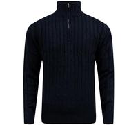 LAMANIERE Mens Cable Knit Half Zip Jumper Fisherman Cardigan Knitted Weaved Sweater Collared High Neck Pullover M to 2XL, Navy, L
