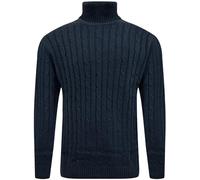 LAMANIERE Mens Turtle Neck Cable Knitted Jumper Roll Polo Funnel Neck Pullover Weaved Ribbed Sweater Top Warm M to 2XL, Navy, XL
