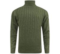 LAMANIERE Mens Turtle Neck Cable Knitted Jumper Roll Polo Funnel Neck Pullover Weaved Ribbed Sweater Top Warm M to 2XL, Olive, XXL