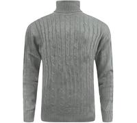 LAMANIERE Mens Turtle Neck Cable Knitted Jumper Roll Polo Funnel Neck Pullover Weaved Ribbed Sweater Top Warm M to 2XL, Grey, XL