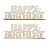 Lamantery Happy Birthday Wood Sign Cutout - 2 Pack - DIY Paintable Wooden Letter Sign - Decorative Birthday Party Freestanding Decoration