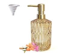 LaMarriti Clear Glass Soap Dispenser with Gold Rust Proof Pump, Refillable Thick Glass Kitchen Soap Dispenser, Lotion Dispenser Bathroom for Hands Soap, Dish Soap, Body Wash (Yellow Gold